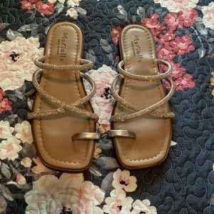 Italian square toe sandals with gold crystals